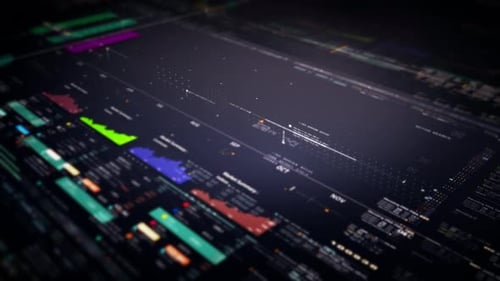 Futuristic Digital Data Interface with Business Charts and Graphs