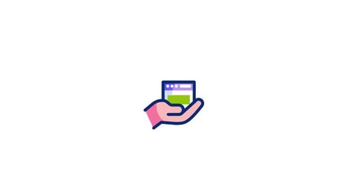 Animated Hand Holding Web Browser Icon in Flat Design