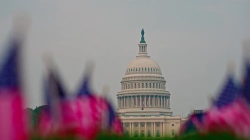 US Flags at Capitol Dome United States Capitol and American Flag American Flag in Front of Capitol
