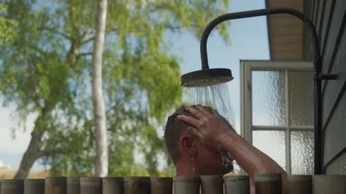 Refreshing Outdoor Shower in the Countryside