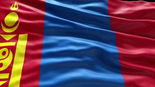 Waving Flag of Mongolia with Realistic Fabric Texture