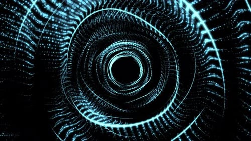 Futuristic Digital Vortex Tunnel Particle Loop Background