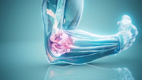 Conceptual 3D animation of a tennis elbow inflammation