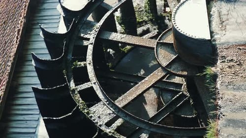 Wooden wheel of old water mill