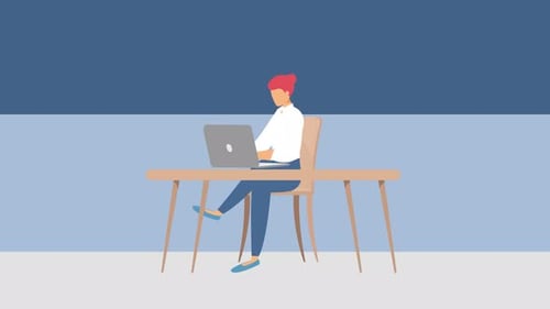 Woman Sitting at Desk with Laptop Woman Working in Office Animation