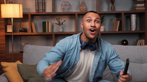 Excited Young Happy Man Cheer for His Favorite Football Club Celebrate Goal