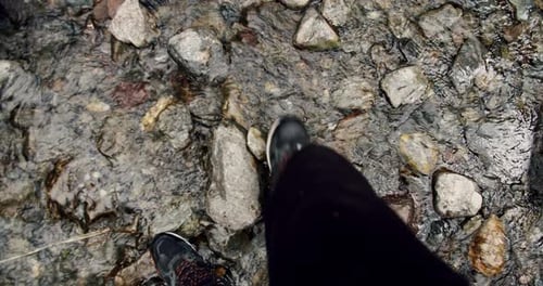 Man Walking in Water with Waterproof Hiking Shoes Waterproof Shoes