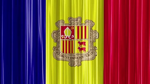Andorra National Flag Waving with Silk Curtain Texture
