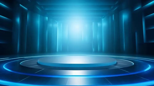 Futuristic Virtual Stage with Blue Neon Lights