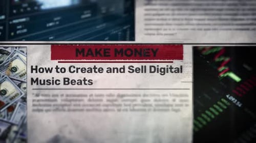 Animated Financial Newspaper Article with Money and Stock Market Data