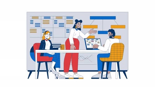 Colaboração produtiva na animação de desenho animado de sala de reunião