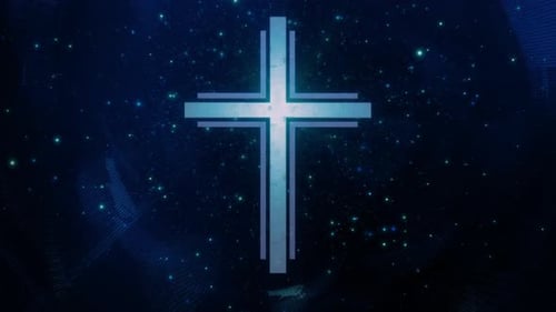 Futuristic Christian Cross Ethereal Spiritual Sparkling Blue Cyberspace Loop