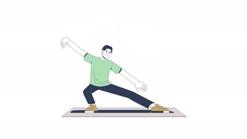 Homem asiático praticando tai chi para flexibilidade | animação de desenho animado