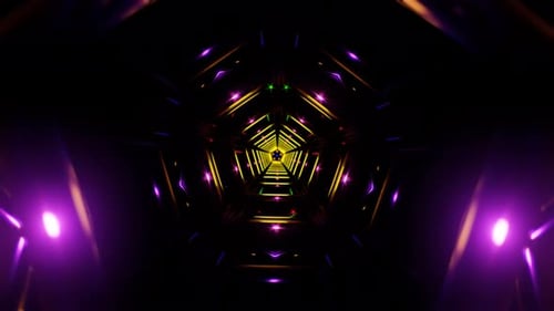 Futuristic VJ Loop With Neon Light Effects And Rotating Geometry