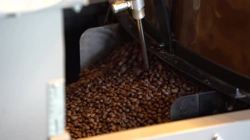 Coffee Beans Being Roasted in Industrial Machine