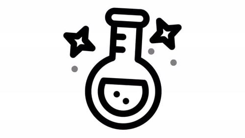 Animated Chemistry Flask Icon with Bubbling Liquid and Sparkling Stars