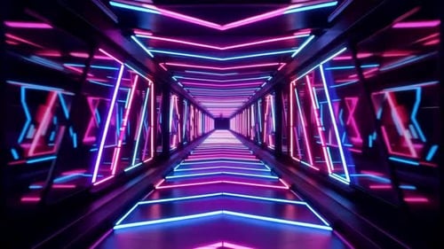 Futuristic Neon Light Tunnel Loop Background