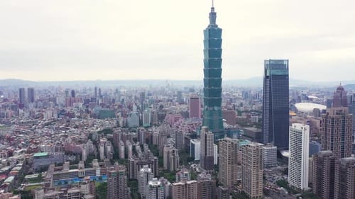Aerial Footage of cityscape at Taipei center district, Taiwan