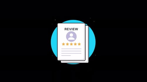 Animated Flat Design Review Page with Star Rating and Text