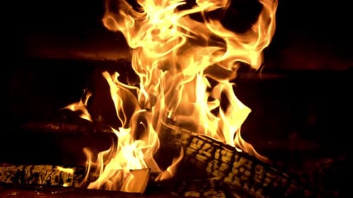 In the Furnace Wood Burns with Bright Flames