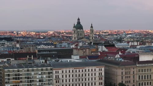 Aerial Slide and Pan Footage of St Stephens Basilica Above Surrounding Town Development Largest