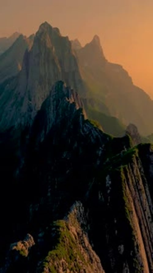 Ebenalp to Schafler Mountain Ridge Swiss at Sunset Swiss Alpstein Appenzell Innerrhoden Switzerland