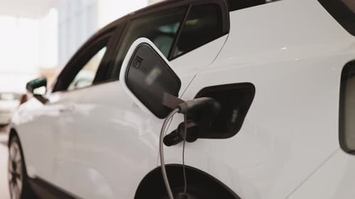 Exterior of New Brand Fully Electric Suv Car in Light Dealership