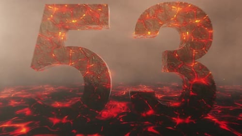 Lava Themed Hot Burning Number 53 Over a Volcanic Molten River