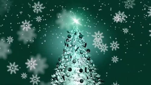 Animated Christmas Tree and Falling Snowflakes Background Loop