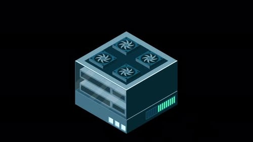 Isometric futuristic server animation. Isometric database or data center. Abstract blockchain