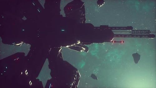 Spaceship in Deep Space Flying Through the Universe