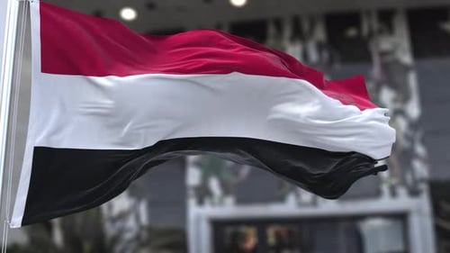 Yemen National Flag Waving Realistic Loop