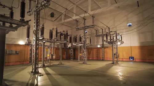 Powerline Transformer System Line of Electric Transmissions the Process of Energy Conversion and