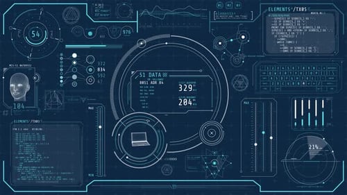 Animierter Hightech-Bildschirm zur Verarbeitung verschiedener Daten