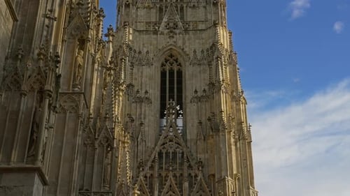 Closeup architecture detail of the Stephansdom or St. Stephen Cathedral facade, Vienna, Austria