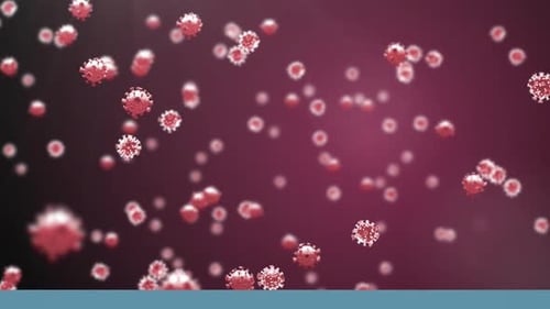 Animation of covid 19 cells floating on red background