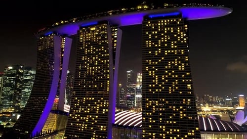 Marina Bay Sands Hotel Lights Creating a Message at Night in Singapore