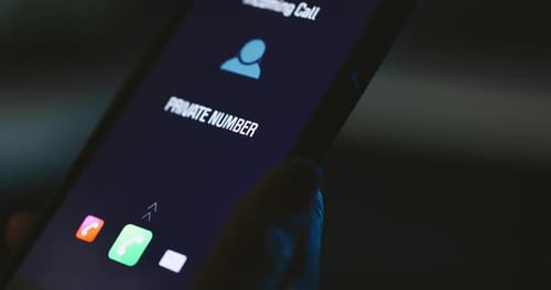 Phone screen, contact or answer incoming call with hands with private number