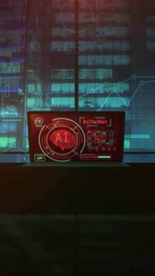 Laptop in the Office with Infographics on the Screen 3D Render