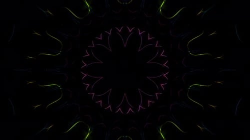 3D background moving stripes and flashing with shining light lines. Animation with circles
