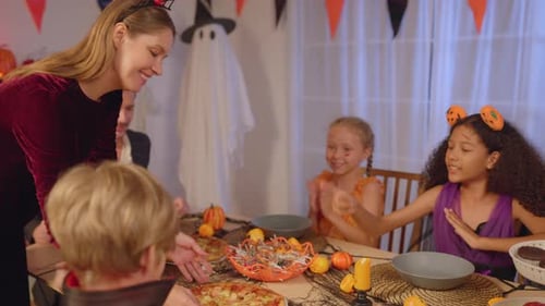 Family Birthday Pizza Party With Halloween Decorations
