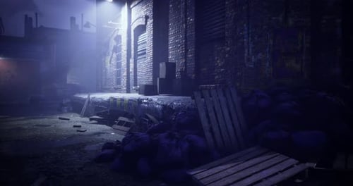Dark Gritty Urban Alleyway at Night with Atmospheric Lighting