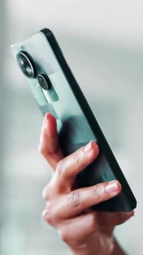 Hands, phone and text message with person in office for communication or social media