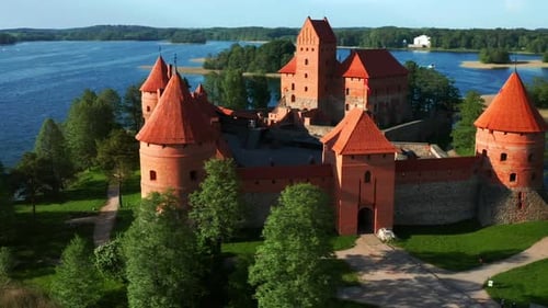Trakai Island Castle In Lake Galve, Trakai, Lithuania. - aerial