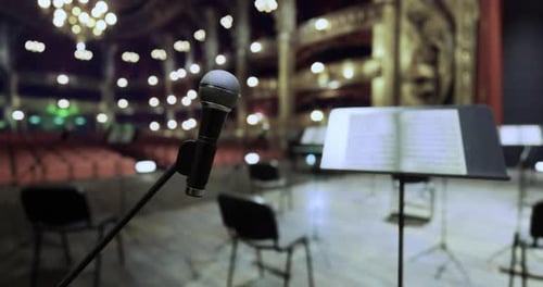 Soundcheck Preparation in an Ornate Theater Before a Live Performance