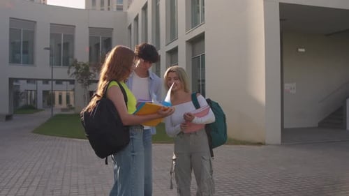 University Students Reviewing Notes Outdoors