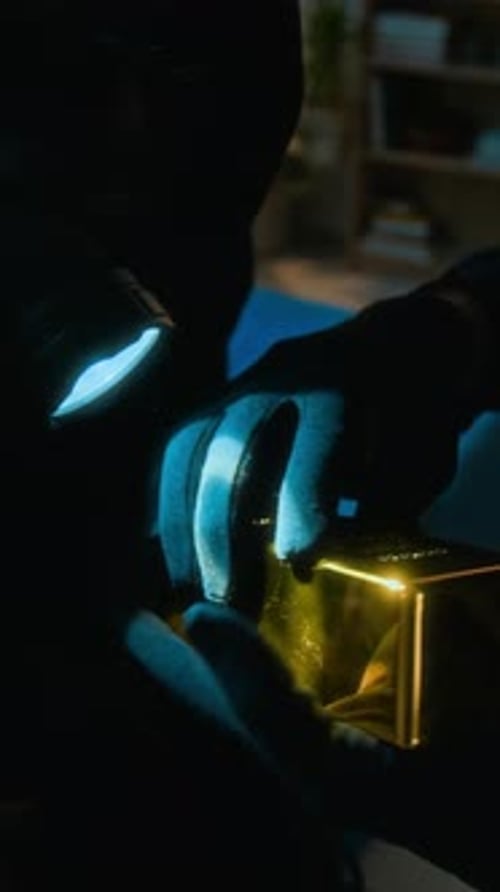 Person Inspecting Gold Bar Under Flashlight