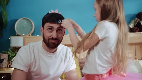Father Gets Hair Styled by Daughter at Home