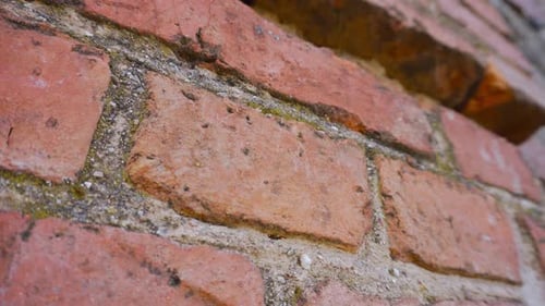 Old Brickwork with Cracks Chips and Pores on Ceramic Red Bricks of Building