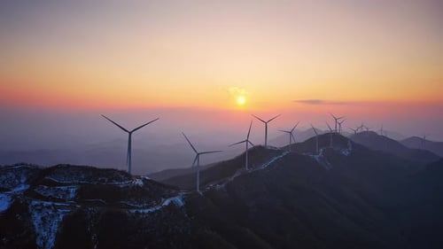 Drone Shot of Wind Turbines Turning . Wind Power, Alternative Energy